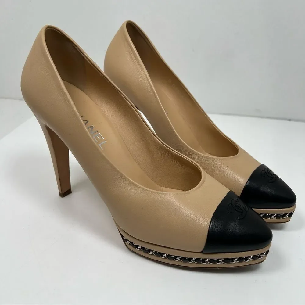 Chanel Beige And Black Classic Heels Size 41 - 10 US